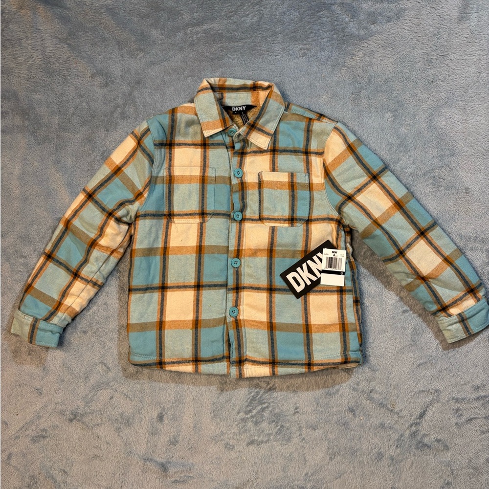 DKNY Plaid Sherpa Lined Shacket. Boys size 6. NWT